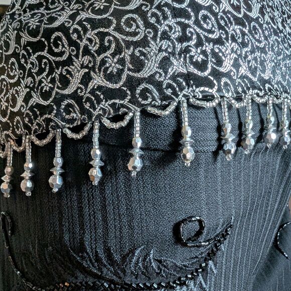 Vintage 90s Cachet Beaded Top Fringe Evening Cocktail Whimsigoth Silver Size 12 - Picture 7 of 12